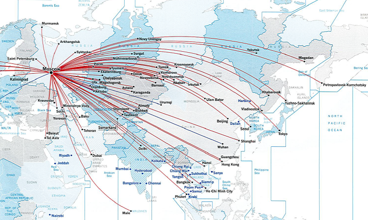 a map of the world with red lines