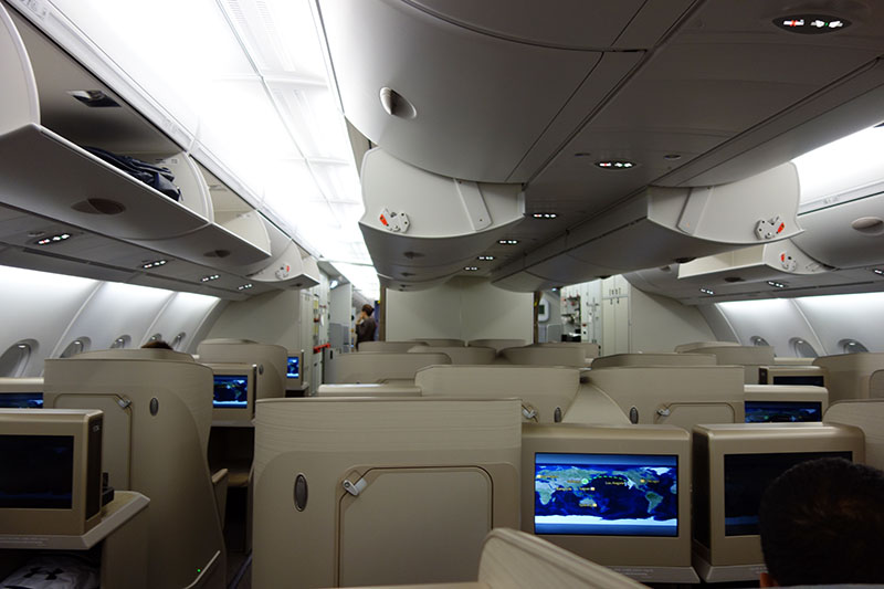 an airplane with a television and seats