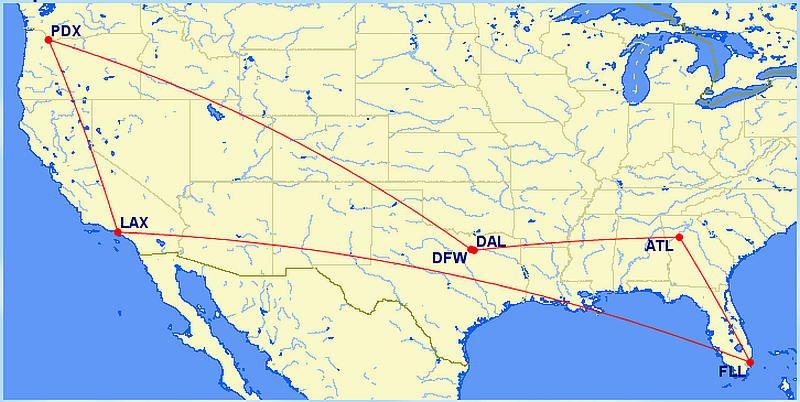 FLL via PDX and LAX