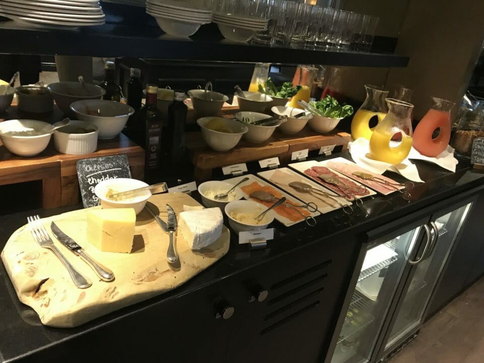 a counter with food on it
