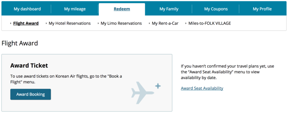 korean air award travel chart