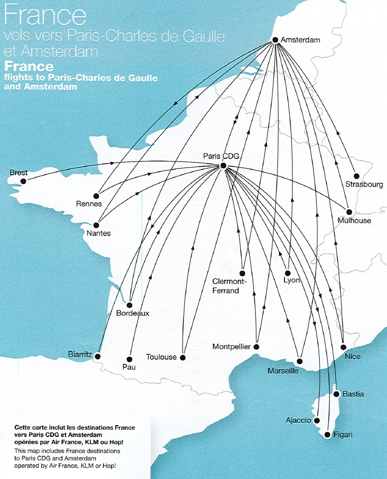 a map of france with points and lines