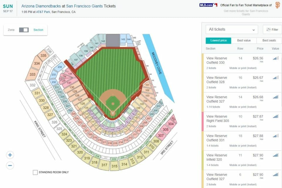 a stadium map with seats and a field