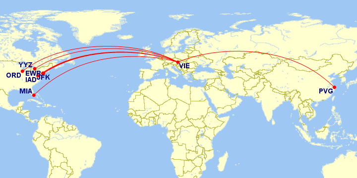 a map of the world with red lines