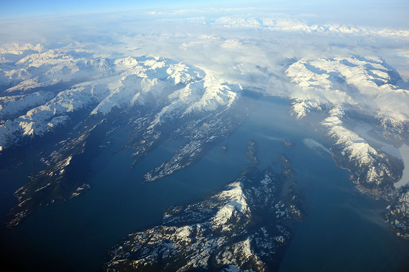 aerial view of a snowy mountain range