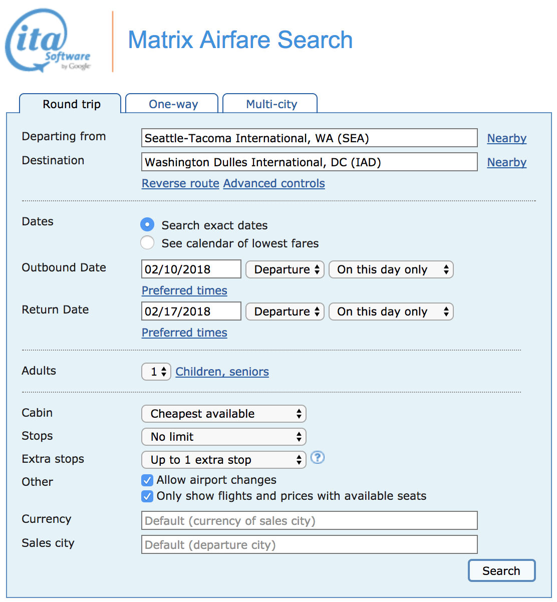 ita software travel matrix