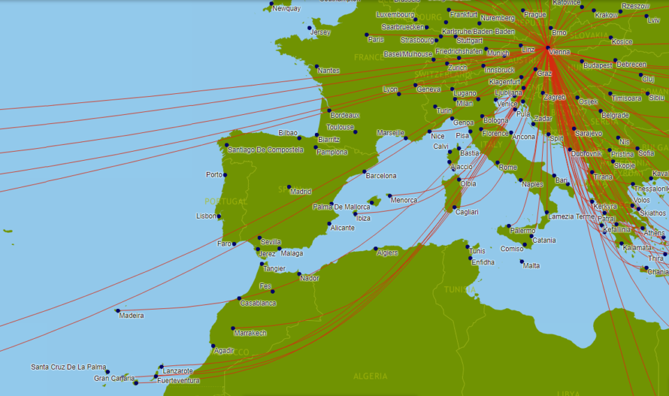 a map of the world with lines and points