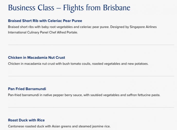 a menu of a flight
