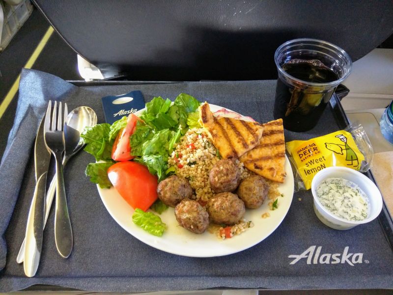 a plate of food on a tray