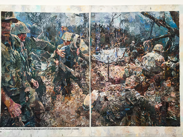 a painting of soldiers in a forest