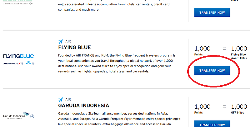 Citi TYP - Select Points Transfer to Flying Blue