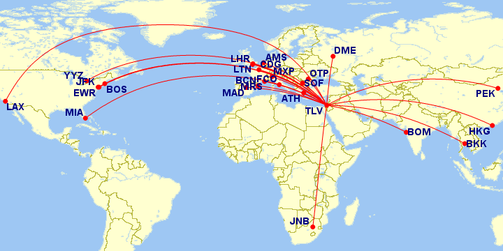 a map of the world with red lines