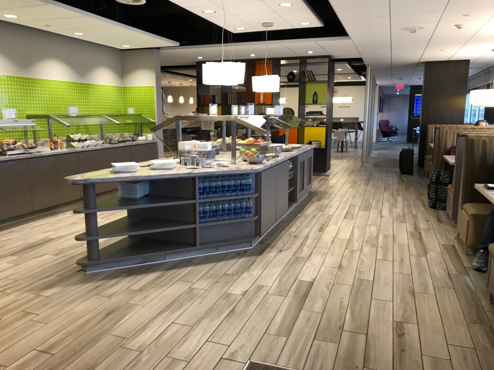 a food court with a buffet