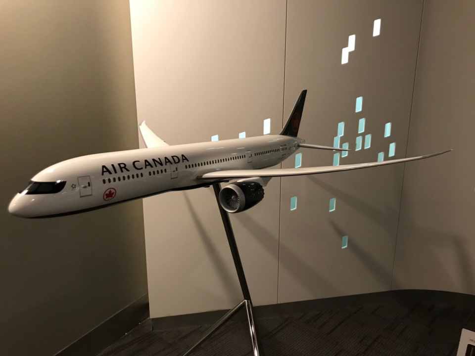 a model airplane on a stand