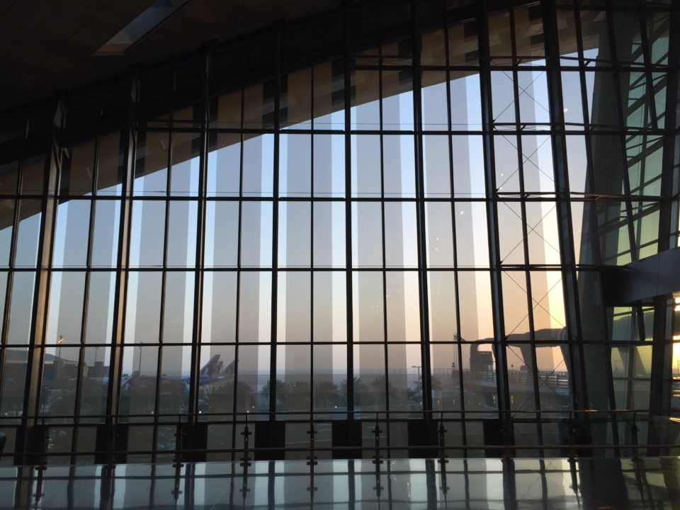 a large glass wall with windows