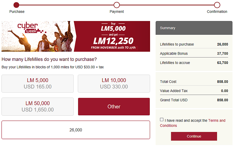 LifeMiles 26k Purchase