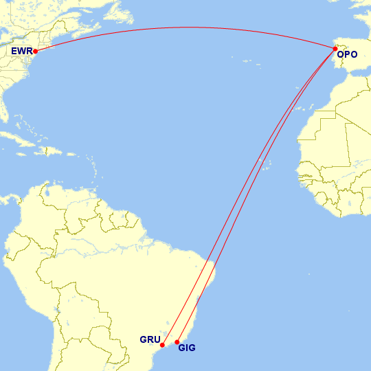 a map of the world with a route