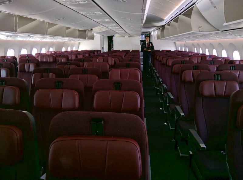 a plane with rows of seats