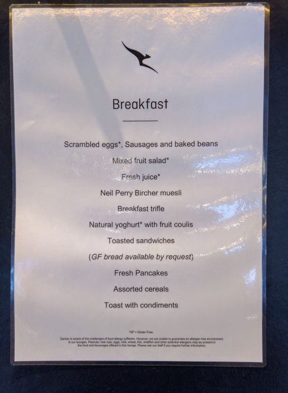 Qantas Lounge breakfast