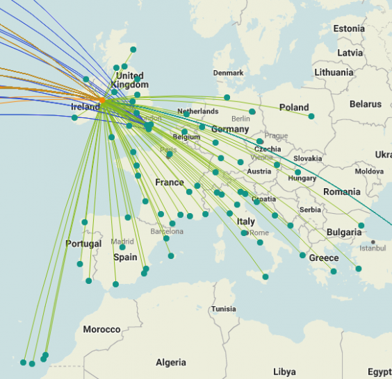 a map of europe with many points