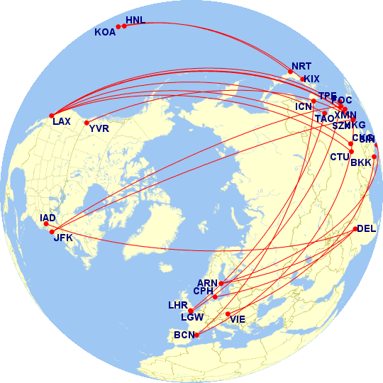 a map of the world with red lines