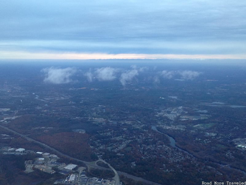 Fall foliage over Boston suburbs