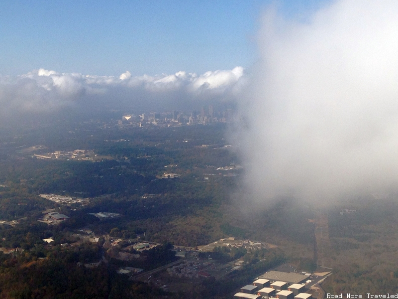 Atlanta skyline through clouds