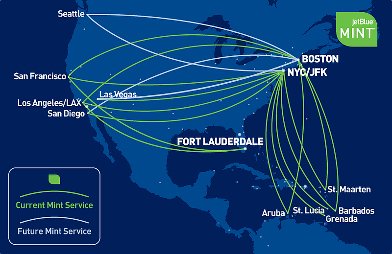 jetBlue Mint Route Map