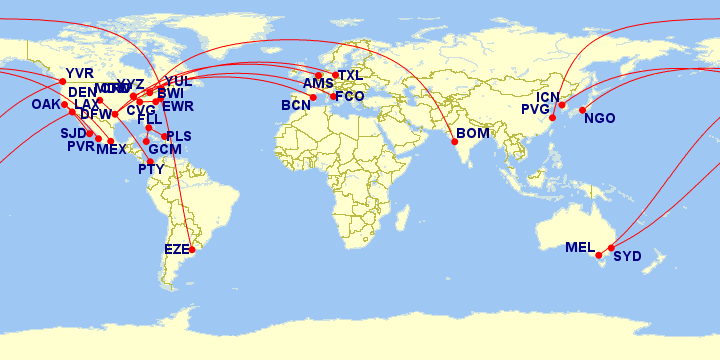 a map of the world with red lines