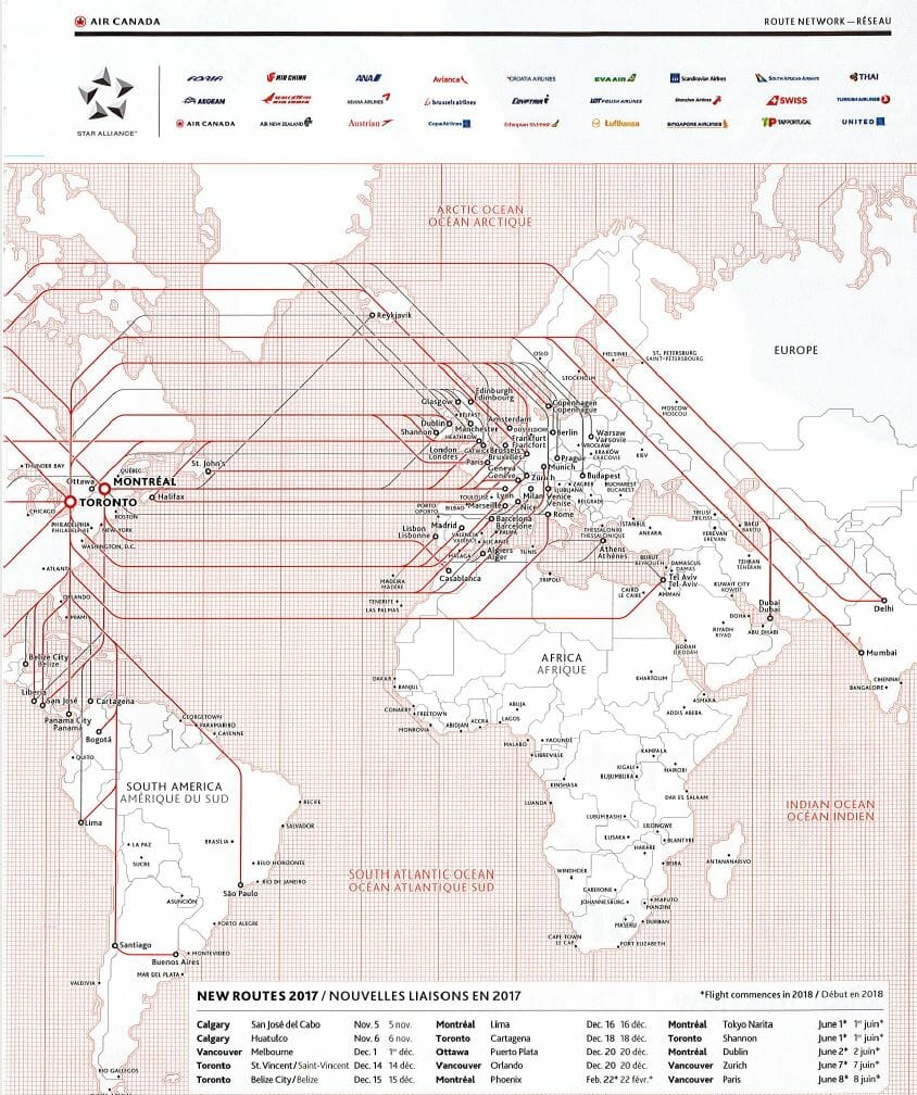 a map of the world with red lines