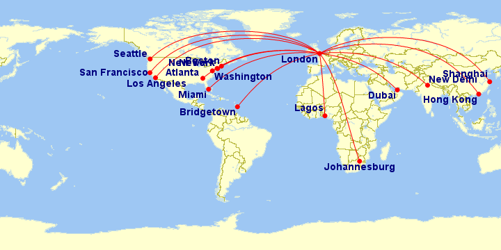 Virgin Atlantic Airways Worldwide Route Maps And Fleet Types
