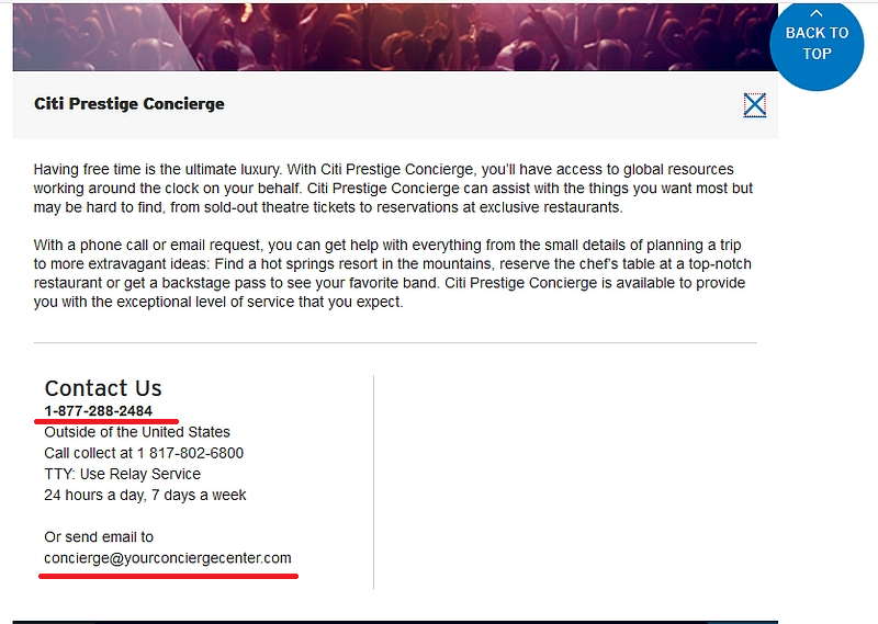 Citi Prestige Concierge Contact Info