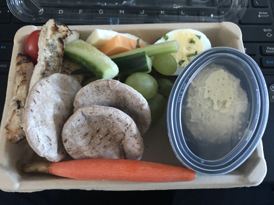 a tray of food with a keyboard