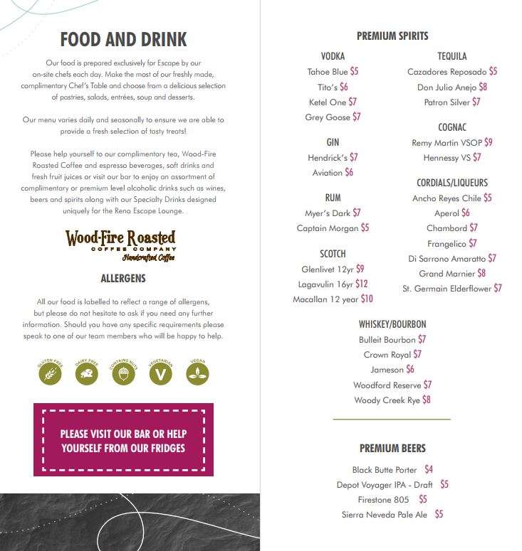 a menu with price list