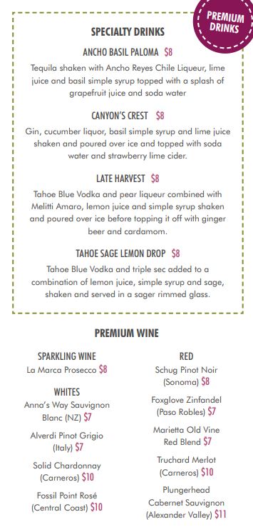 a menu of a drink