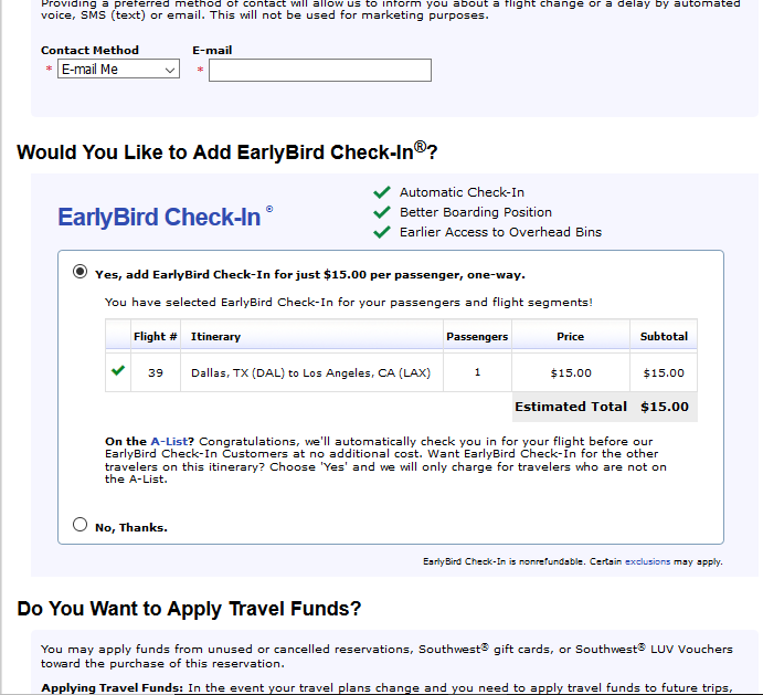 Southwest Early Bird Check-In