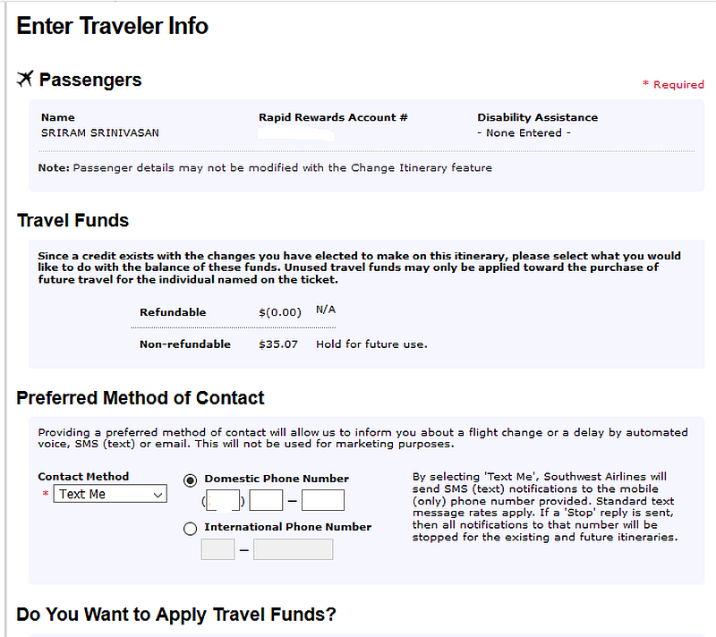 Southwest Payment - Credit Screen