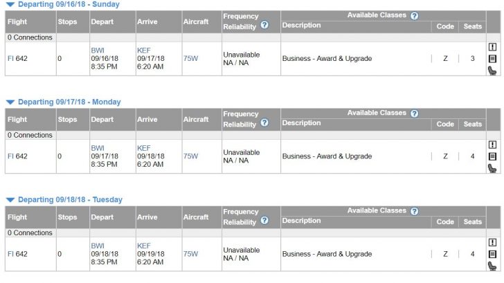a screenshot of a flight schedule