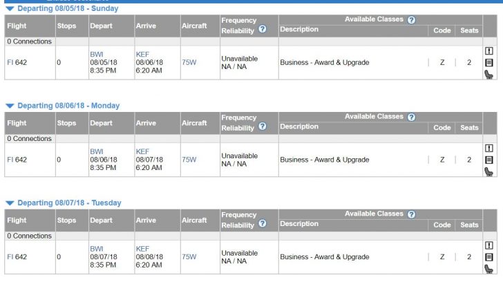a screenshot of a flight schedule