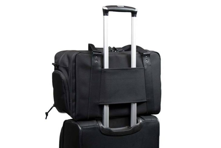 a black luggage with silver handles