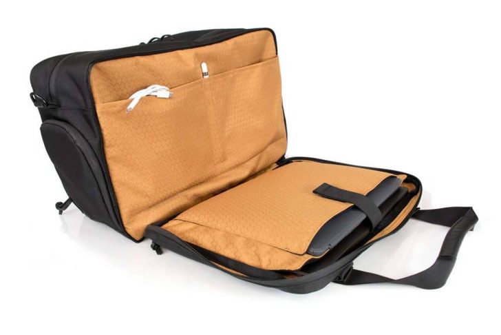 a bag with a laptop in it