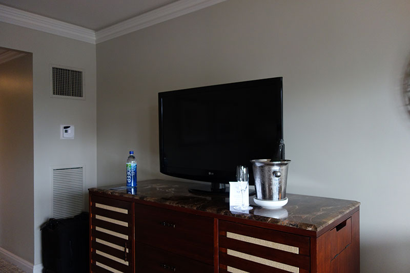 a television on a counter