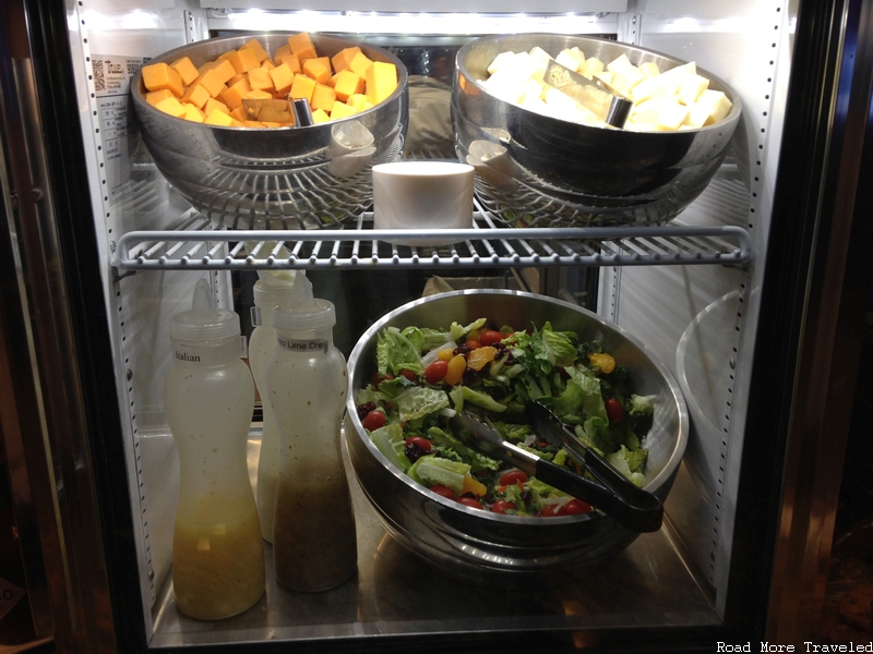Alaska Lounge LAX - salad and cheese