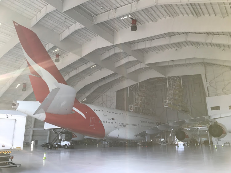 an airplane in a hangar