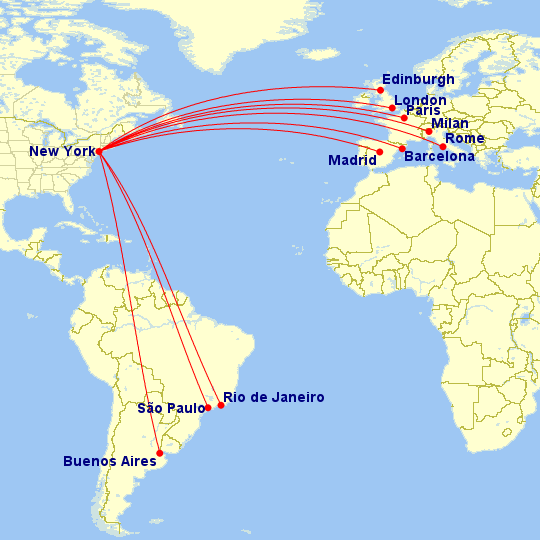 a map of the world with red lines