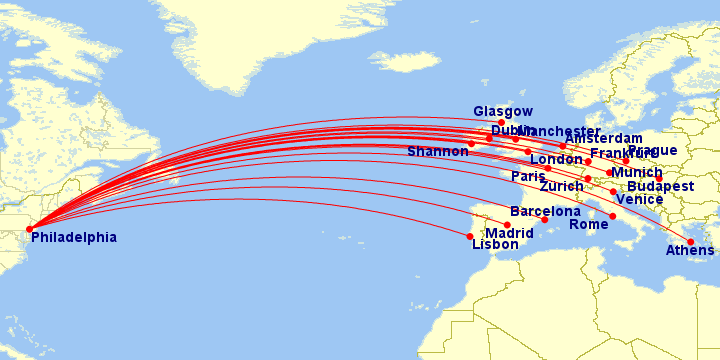 a map of the world with red lines
