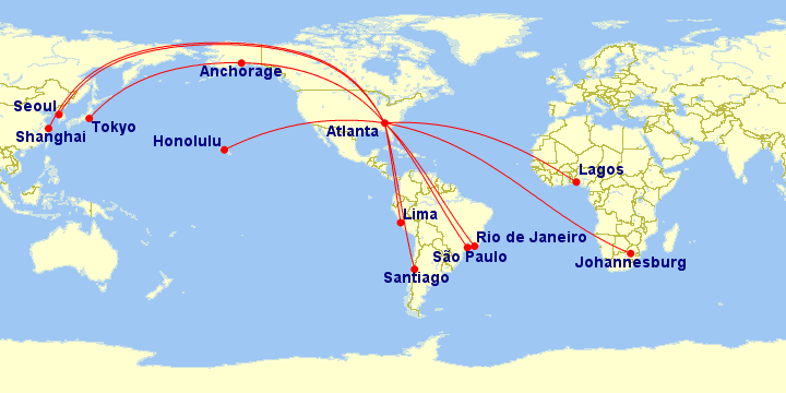 a map of the world with red lines