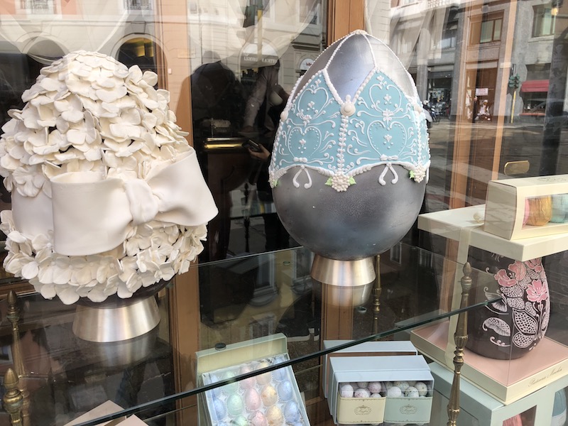 a display of eggs in a window