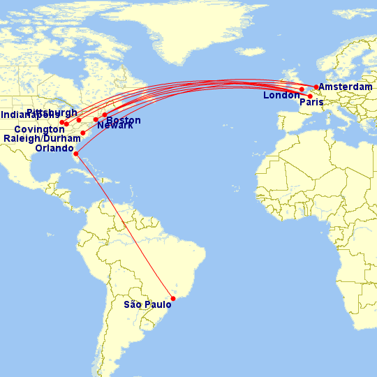 a map of the world with red lines