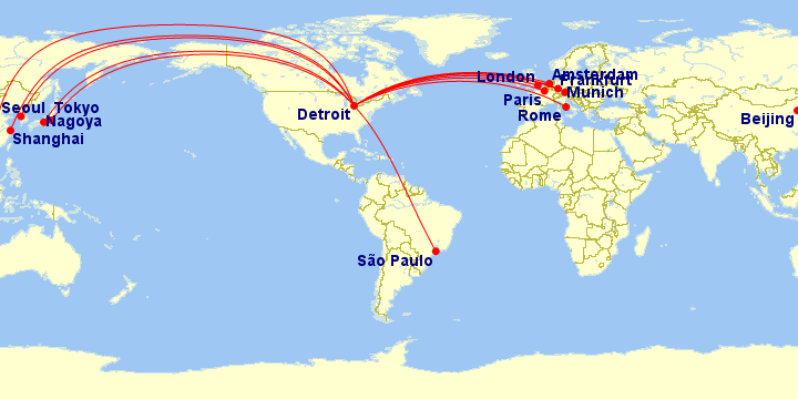 a map of the world with red lines